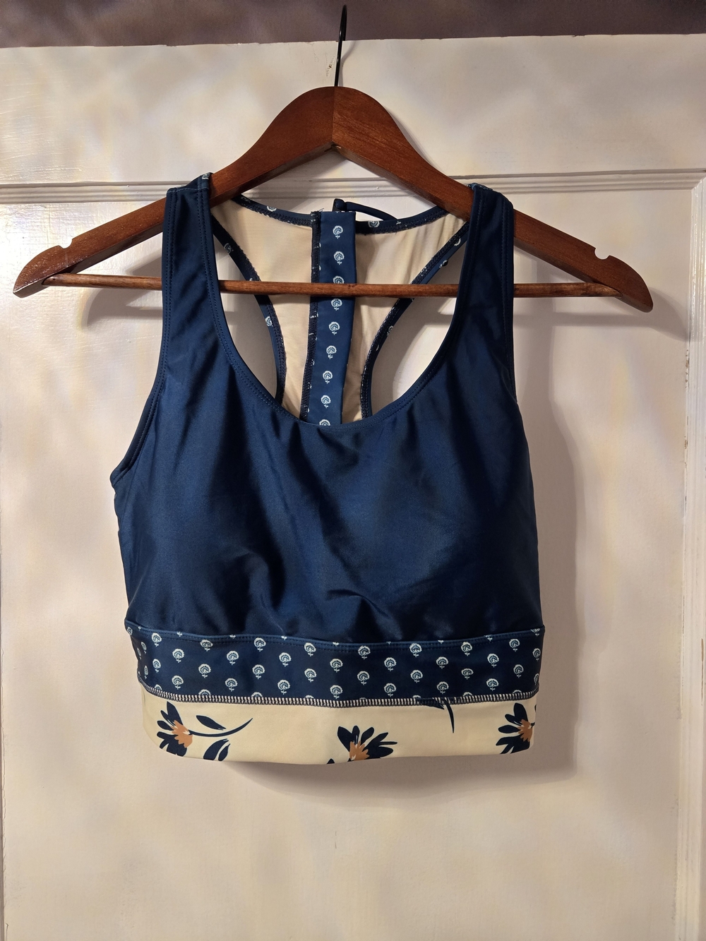 Navy Floral-Accent Racerback Swim Top